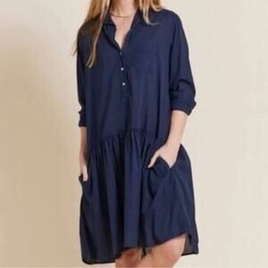 Grayson Frank & Eileen Navy Blue The Changemakers Dress Cotton Midi Knee Lnegth